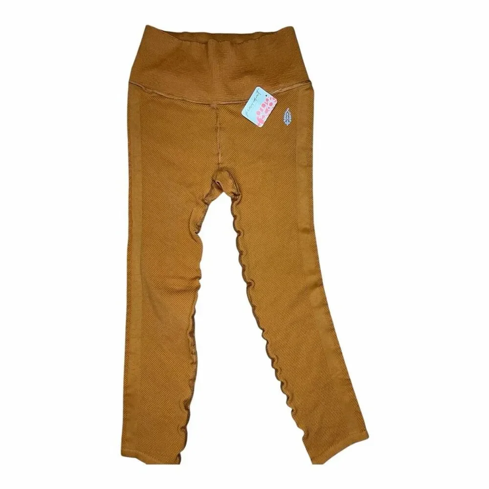 Brand New Free People Women's Size Small Brown Exposed Hem High Waisted Leggings